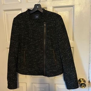 Gap Retro Moto/Asymmetrical  Jacket Black Tweed  Wool Fully Lined Size Medium